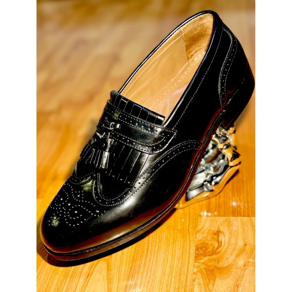 Florsheim Mens‎ 9D Black Leather Wingtip Kiltie Tassel Loafers  ~ Sanitized